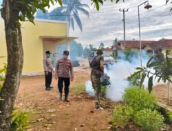 DBD Merebak !! Polsek Tegineneng dan Aparatur Desa Gerning Lakukan Fogging Massal